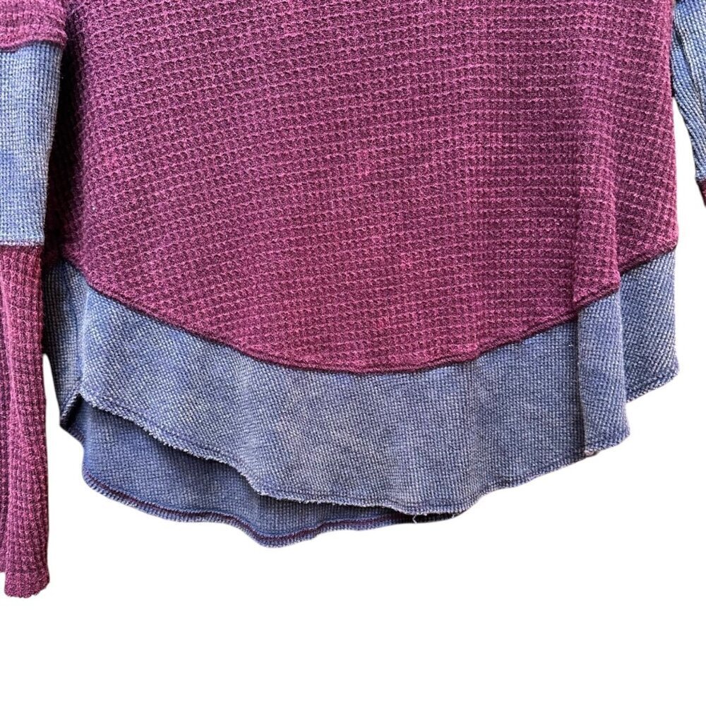 We The Free Top Waffle Knit Long Sleeve Colorblock Distressed Casual Womens XS - Picture 2 of 6